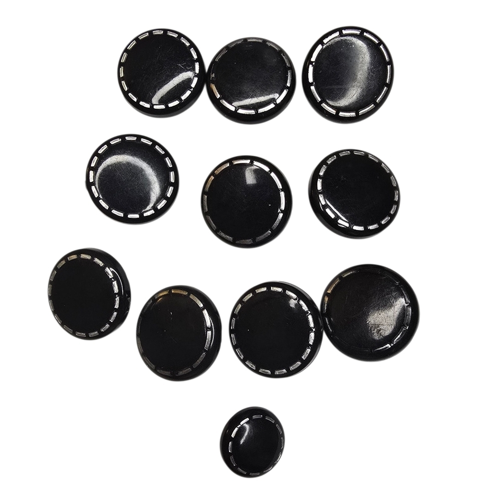 Vintage Black & Silver Stitch Detail Button Set 11pc Lot Replacement Buttons